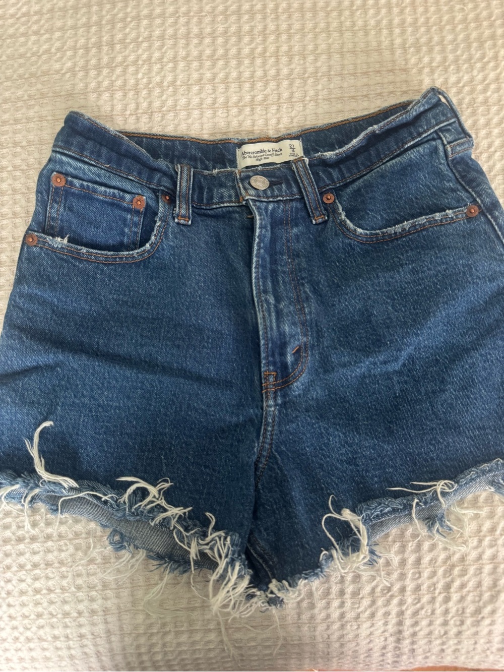 Abercrombie & Fitch Dark Blue Frayed Hem Denim Shorts